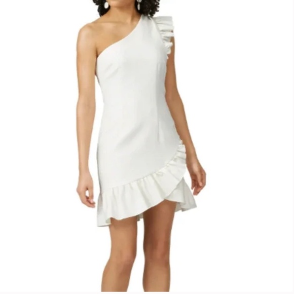 Cinq a Sept Soleil Dress One-Shoulder Ruffle Cocktail Dress Mini US 4 - Picture 1 of 8